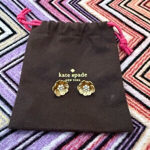 Kate Spade Flower Earrings Studs Gold and Rhinestones